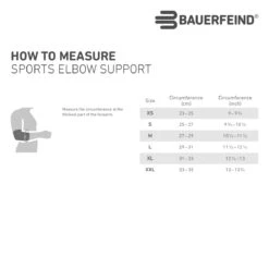 Bauerfeind Ellenbogenbandage Schwarz 1er -Yonex Verkaufsgeschäft BauerfeindSports elbow support measuring english cm 1200x1200 1