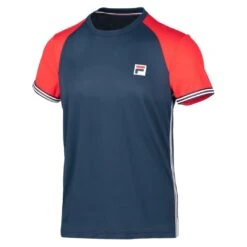 Aktion Noch Gültig Klicken Sie Auf Das Icon, Um Eine Erklärung Zu Erhalten. Fila Tennis-Tshirt Alfie (100% Polyester, 3-Streifen) Peacoatblau/rot Herren