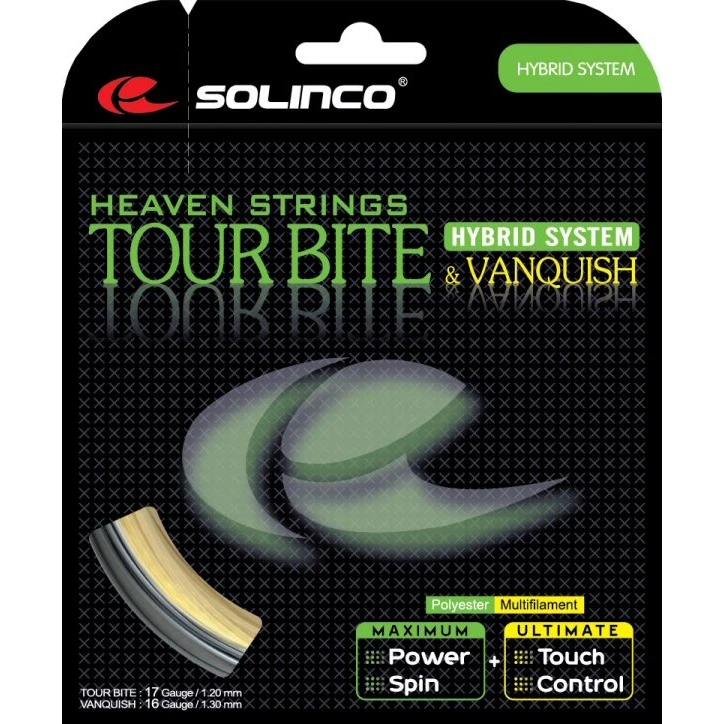 Solinco Tennissaite Hybrid Tour Bite & Vanquish (Haltbarkeit+Komfort) 12m Set 1 Solinco Tennissaite Hybrid Tour Bite & Vanquish (Haltbarkeit+Komfort) 12m Set