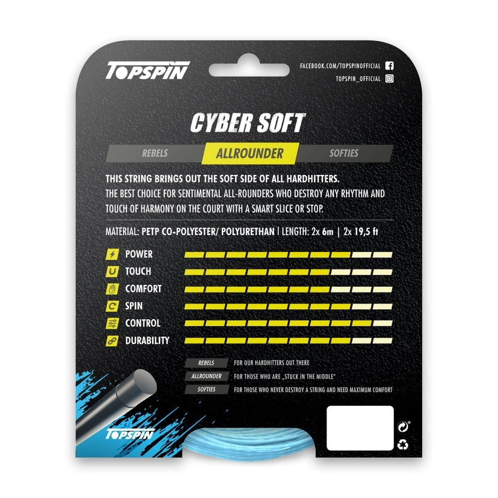 Topspin Tennissaite Cyber Soft (Haltbarkeit+Kontrolle) Hellblau 12m Set 2 Topspin Tennissaite Cyber Soft (Haltbarkeit+Kontrolle) Hellblau 12m Set – Bild 2