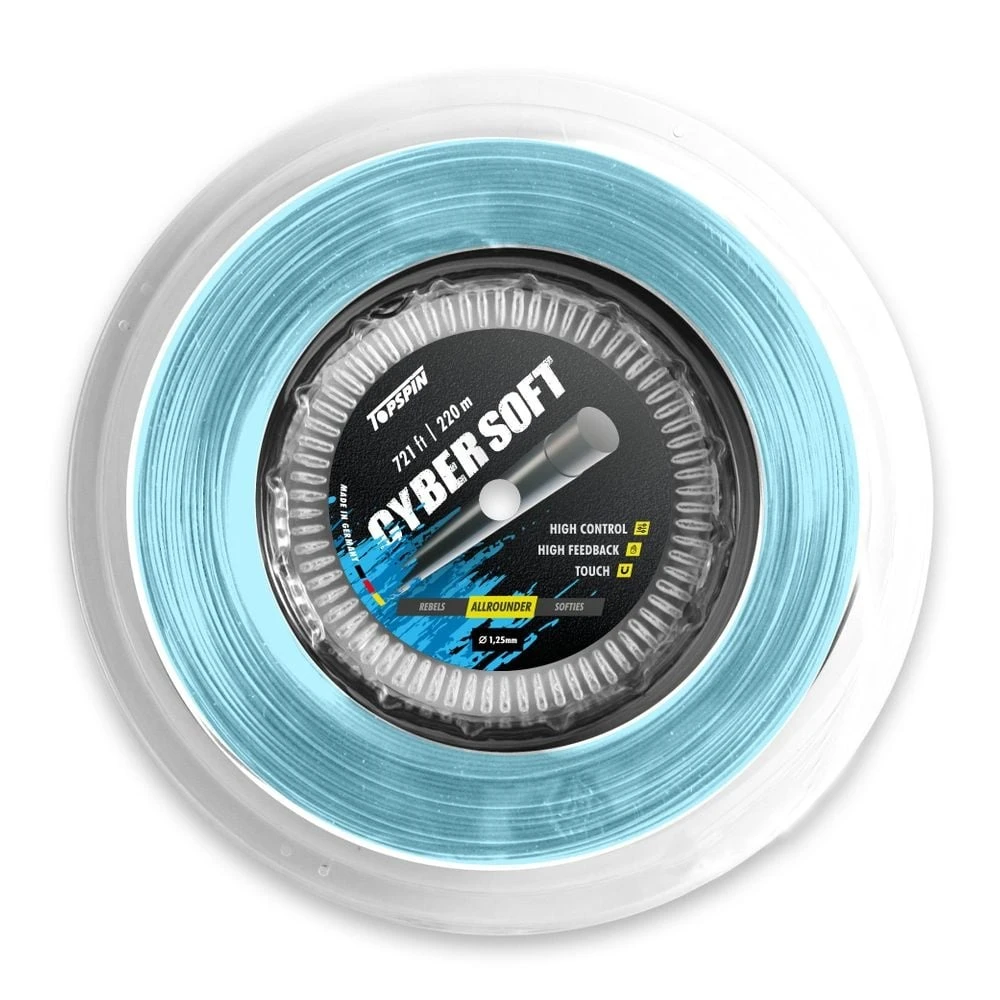 Topspin Tennissaite Cyber Soft (Haltbarkeit+Kontrolle) Hellblau 220m Rolle 1 Topspin Tennissaite Cyber Soft (Haltbarkeit+Kontrolle) Hellblau 220m Rolle