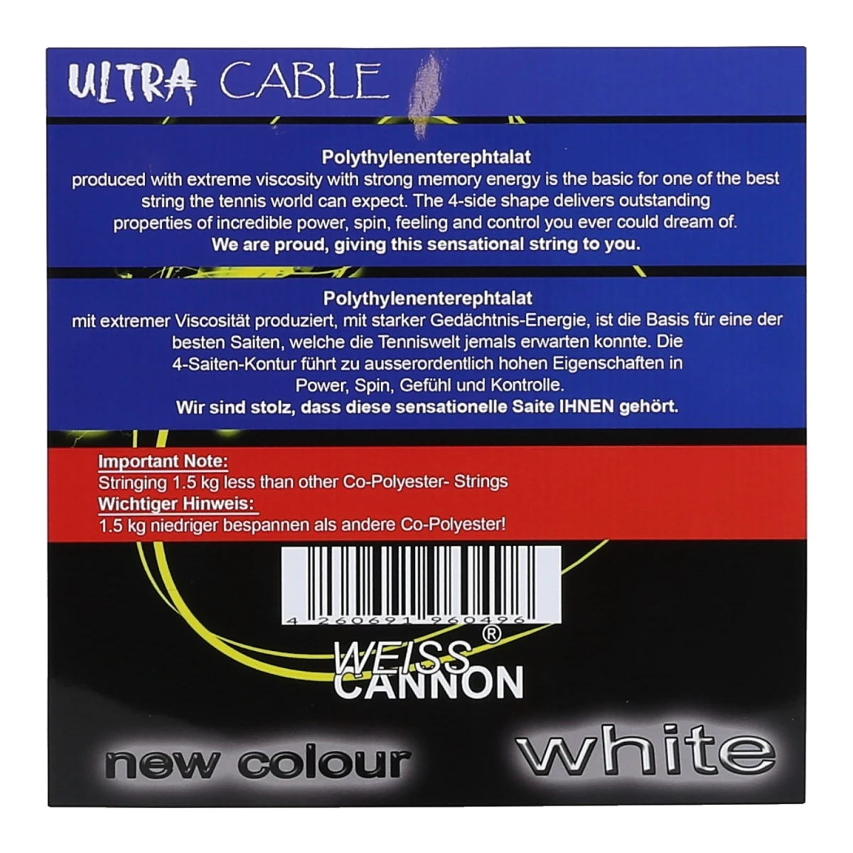 WeissCannon Tennissaite Ultra Cable Weiss 12m Set 2 WeissCannon Tennissaite Ultra Cable Weiss 12m Set – Bild 2